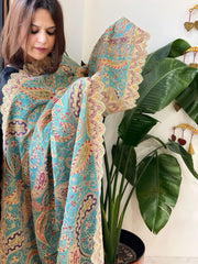 Sky Blue Chinon Dupatta with Aari Embroidery - Masakalee