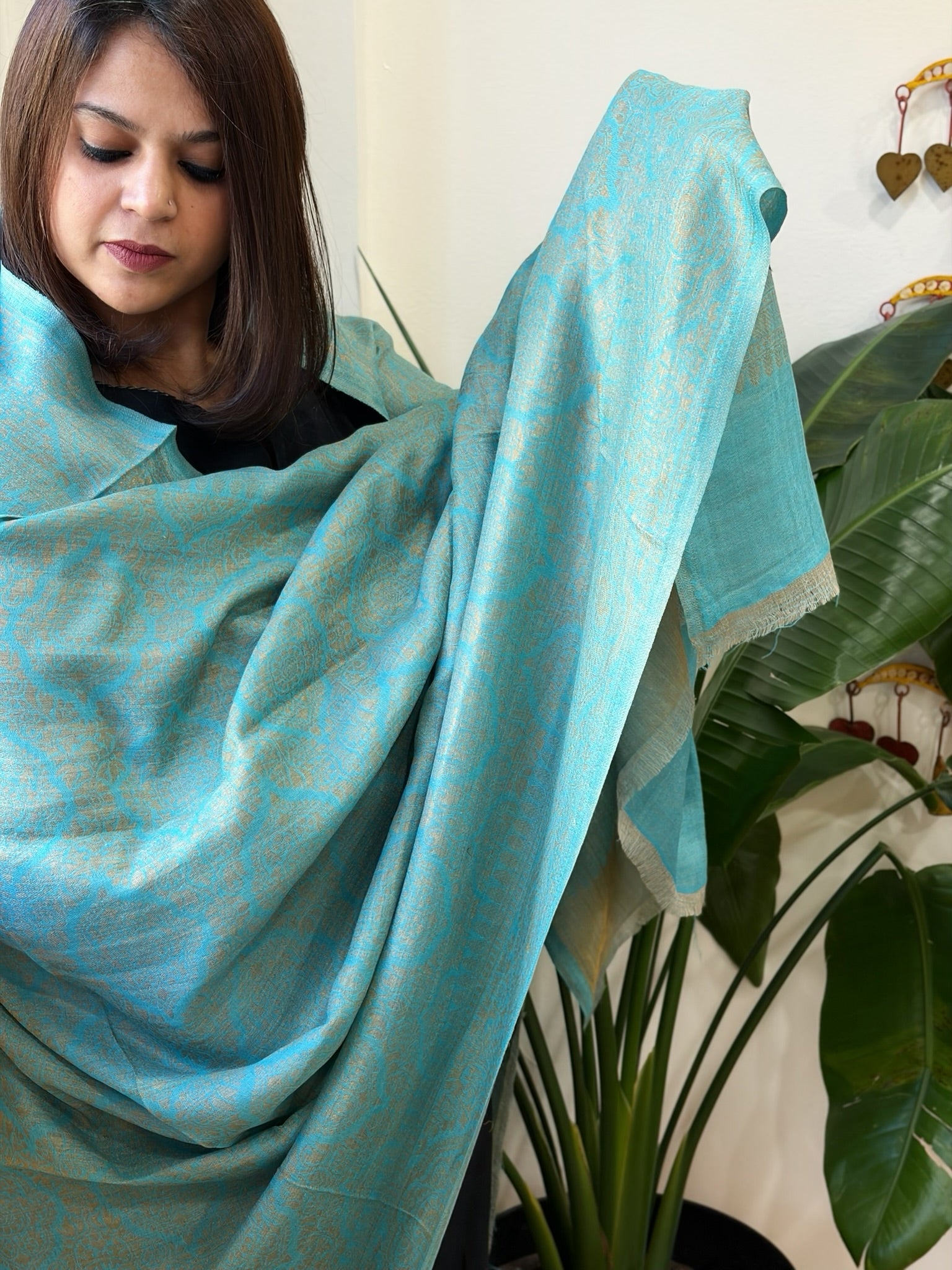 Sky Blue Pashmina Shawl with Zari - Masakalee
