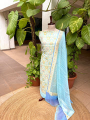 Sky Handwoven Khaddi 3 - Piece Suit Set in Pure Georgette - Masakalee