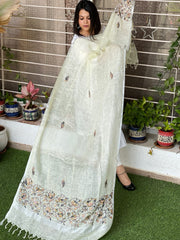 Sozni Hand Embroidery Dupatta in Pure Linen - Masakalee
