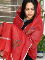 Sozni Hand Embroidery Dupatta in Pure Linen - Masakalee