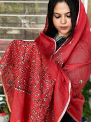 Sozni Hand Embroidery Dupatta in Pure Linen - Masakalee