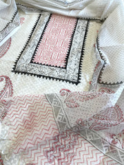 Suit Set with Block Print in Pure Mul Chanderi - Masakalee
