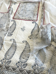 Suit Set with Block Print in Pure Mul Chanderi - Masakalee