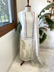 Suit Set with Block Print in Pure Mul Chanderi - Masakalee