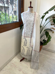 Suit Set with Block Print in Pure Mul Chanderi - Masakalee