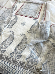 Suit Set with Block Print in Pure Mul Chanderi - Masakalee