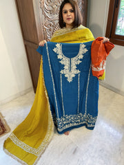 Suit Set with Kashmiri Tilla Work in Crepe - Masakalee