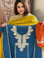 Suit Set with Kashmiri Tilla Work in Crepe - Masakalee