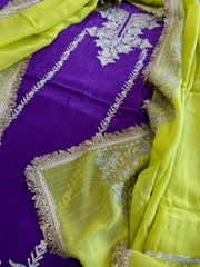 Suit Set with Kashmiri Tilla Work in Crepe - Masakalee