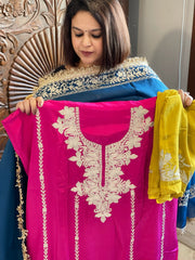 Suit Set with Kashmiri Tilla Work in Crepe - Masakalee