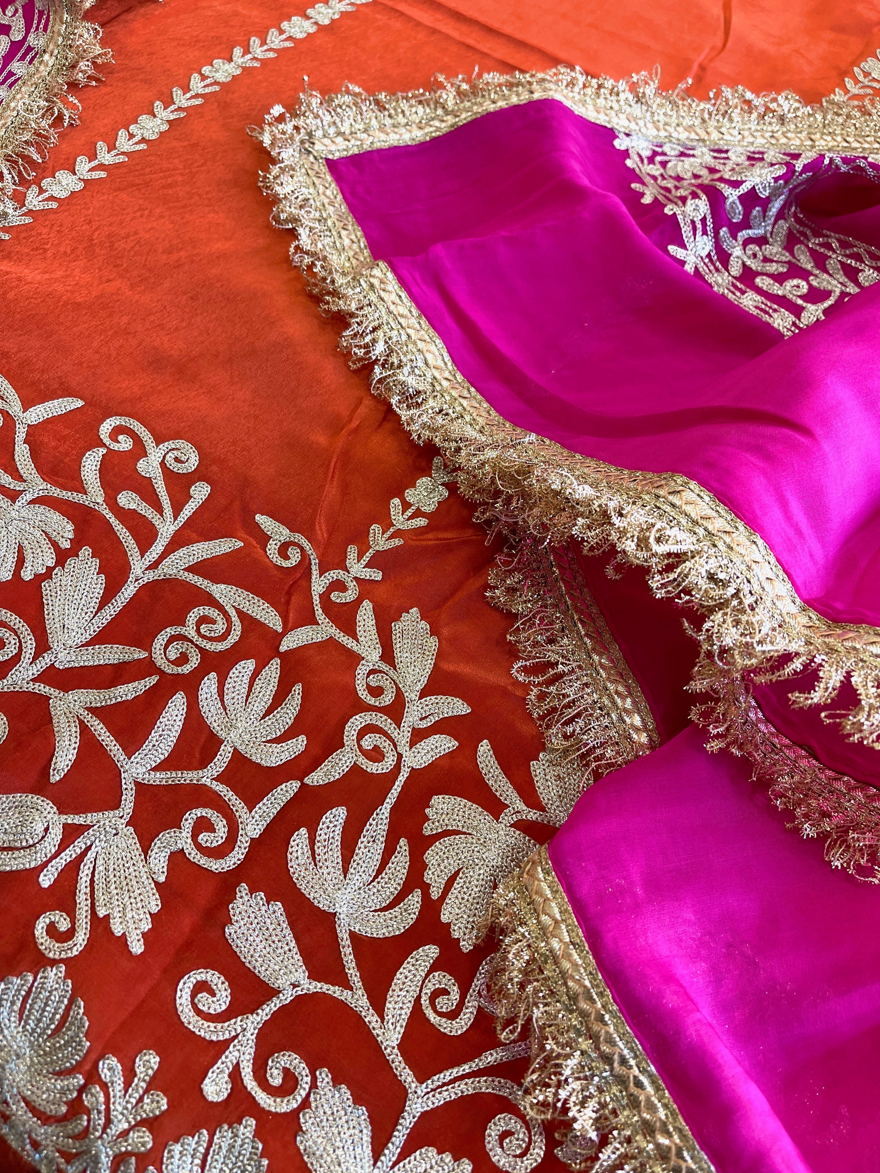 Suit Set with Kashmiri Tilla Work in Crepe - Masakalee