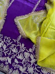 Suit Set with Kashmiri Tilla Work in Crepe - Masakalee