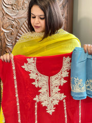 Suit Set with Kashmiri Tilla Work in Crepe - Masakalee