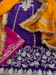 Suit Set with Kashmiri Tilla Work in Crepe - Masakalee