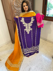 Suit Set with Kashmiri Tilla Work in Crepe - Masakalee