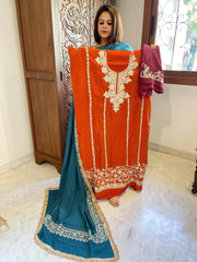 Suit Set with Kashmiri Tilla Work in Crepe - Masakalee