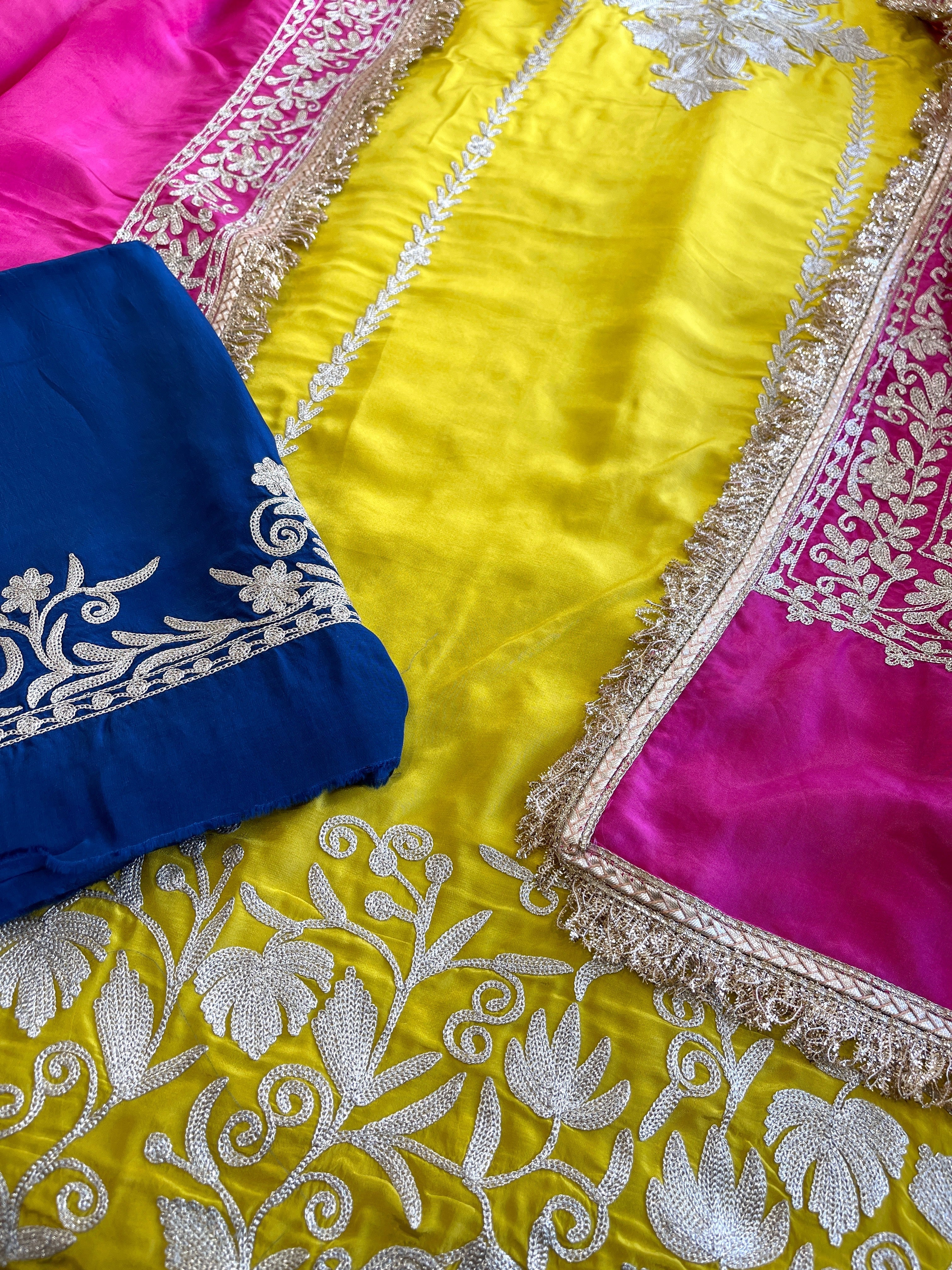 Suit Set with Kashmiri Tilla Work in Crepe - Masakalee