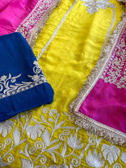 Suit Set with Kashmiri Tilla Work in Crepe - Masakalee