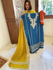 Suit Set with Kashmiri Tilla Work in Crepe - Masakalee