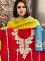 Suit Set with Kashmiri Tilla Work in Crepe - Masakalee