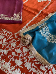 Suit Set with Kashmiri Tilla Work in Crepe - Masakalee