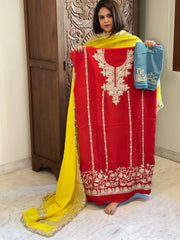 Suit Set with Kashmiri Tilla Work in Crepe - Masakalee