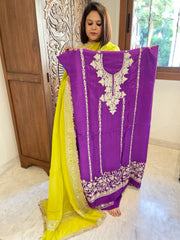 Suit Set with Kashmiri Tilla Work in Crepe - Masakalee