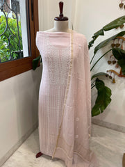 Suit Set with Lucknowi Handwork in Pure Mul Chanderi - Masakalee