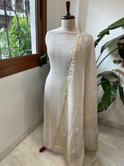 Suit Set with Lucknowi Handwork in Pure Mul Chanderi - Masakalee
