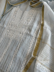 Suit Set with Lucknowi Handwork in Pure Mul Chanderi - Masakalee