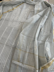 Suit Set with Lucknowi Handwork in Pure Mul Chanderi - Masakalee