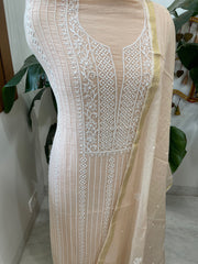 Suit Set with Lucknowi Handwork in Pure Mul Chanderi - Masakalee