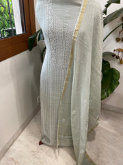 Suit Set with Lucknowi Handwork in Pure Mul Chanderi - Masakalee