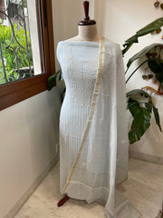 Suit Set with Lucknowi Handwork in Pure Mul Chanderi - Masakalee