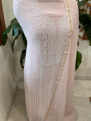 Suit Set with Lucknowi Handwork in Pure Mul Chanderi - Masakalee