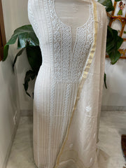 Suit Set with Lucknowi Handwork in Pure Mul Chanderi - Masakalee