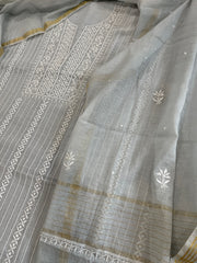 Suit Set with Lucknowi Handwork in Pure Mul Chanderi - Masakalee