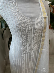 Suit Set with Lucknowi Handwork in Pure Mul Chanderi - Masakalee