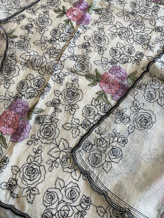 Suit Set with Thread Embroidery in Chanderi - Masakalee