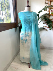 Suit Set with Thread Embroidery in Mul Chanderi - Masakalee
