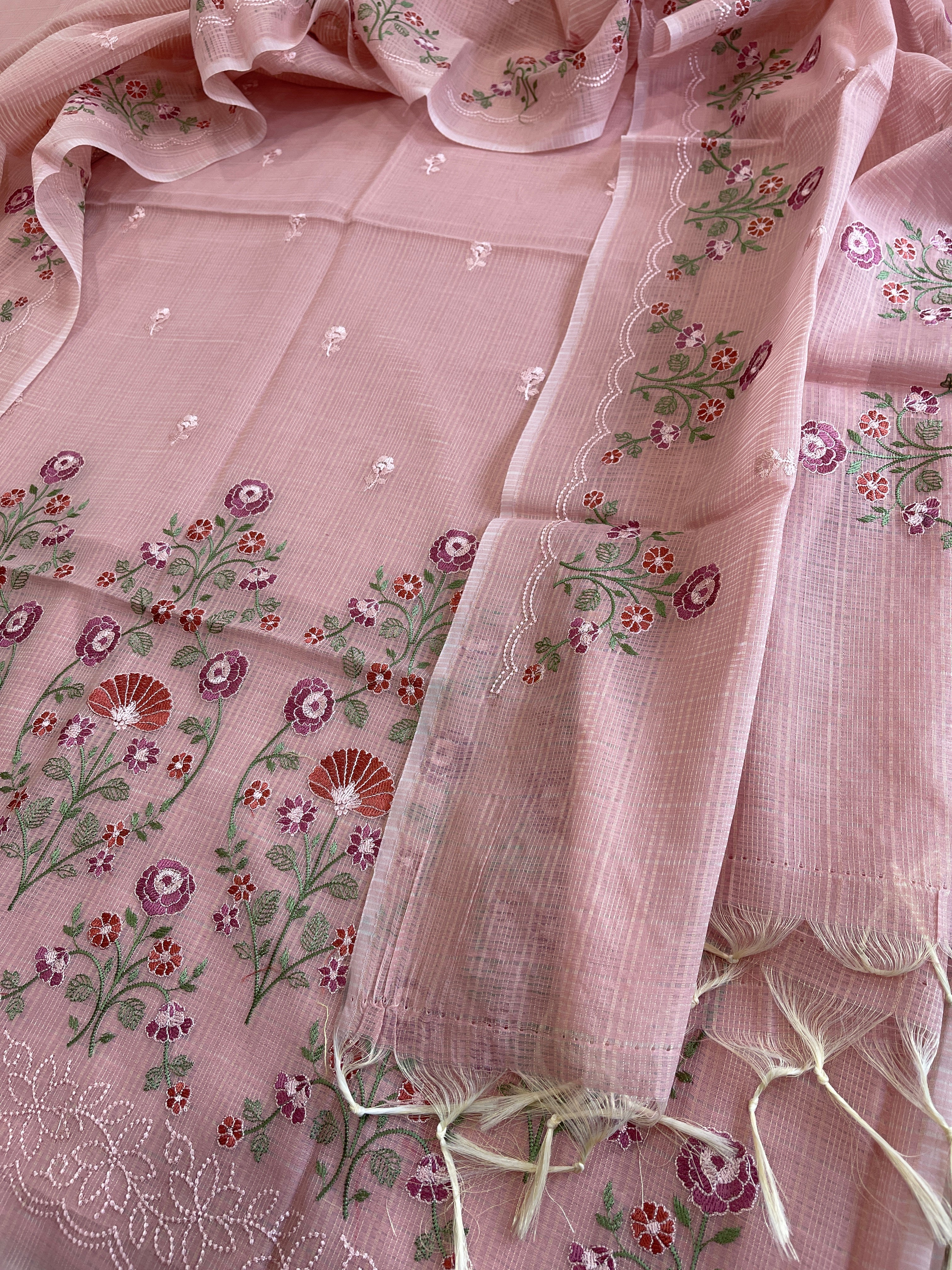 Suit Set with Thread Embroidery in Mul Chanderi - Masakalee