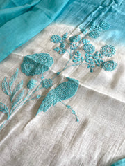 Suit Set with Thread Embroidery in Mul Chanderi - Masakalee