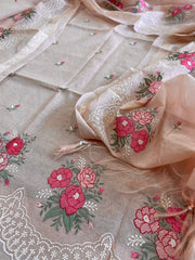 Suit Set with Thread Embroidery in Mul Chanderi - Masakalee