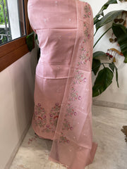 Suit Set with Thread Embroidery in Mul Chanderi - Masakalee
