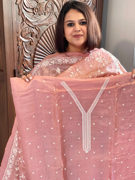 Suit Set with Thread Embroidery in Pure Tussar Silk - Masakalee