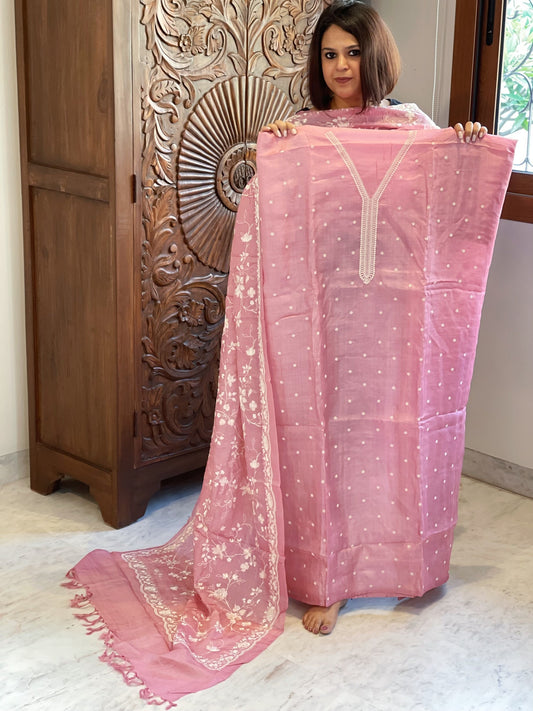 Suit Set with Thread Embroidery in Pure Tussar Silk - Masakalee