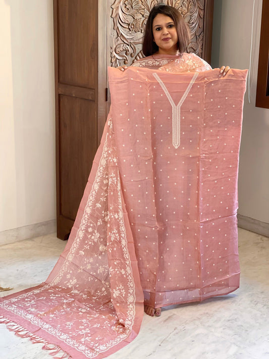 Suit Set with Thread Embroidery in Pure Tussar Silk - Masakalee