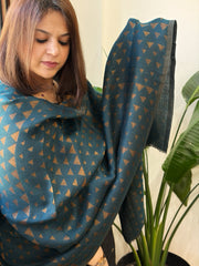 Teal Blue Pashmina Stole with Zari - Masakalee