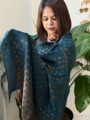 Teal Blue Pashmina Stole with Zari - Masakalee